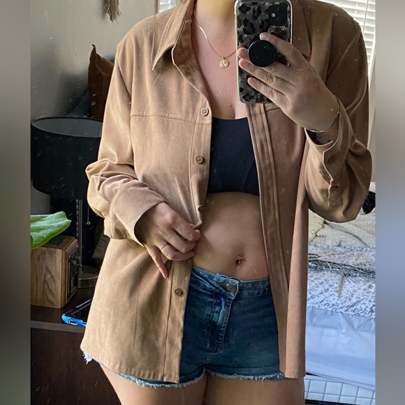 Suede Brown Button Up Shirt - Picture 8 of 8